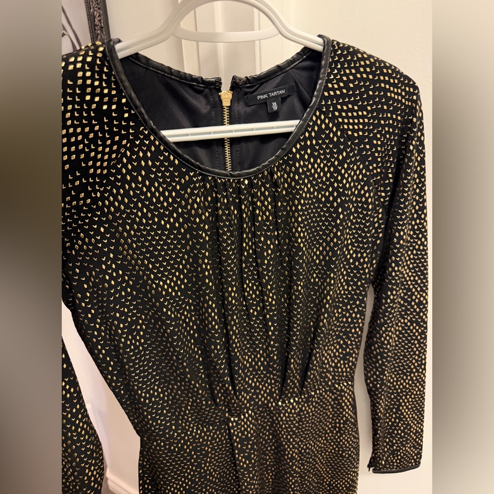 Pink Tartan Black and Gold Patterned Dress